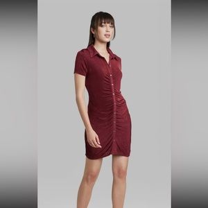 Wild Fable slinky silky button up burgundy collared dress